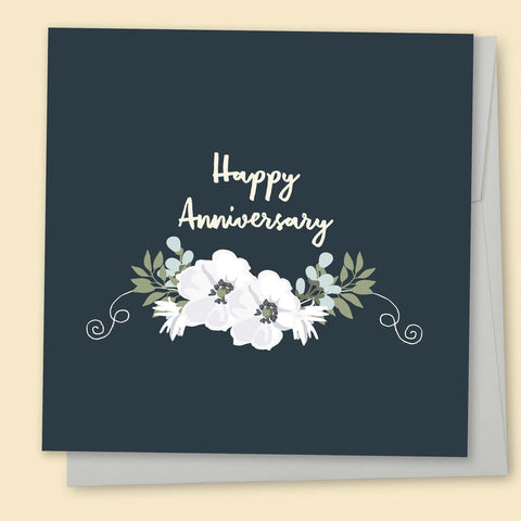 Happy Anniversary Floral B&W Card
