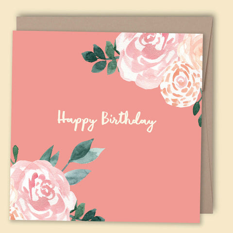 Happy Birthday Peach Floral Card