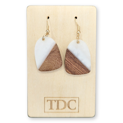 Handcrafted Timber & White Resin Rectangle Drop Earring