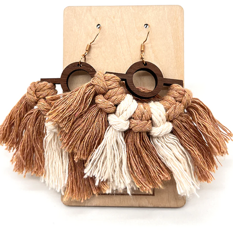 Handcrafted Timber & Macrame Drop Earring