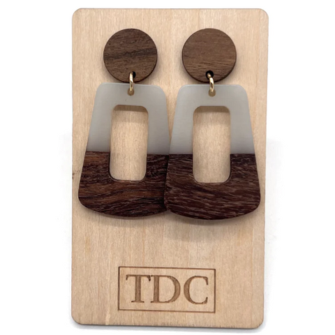 Handcrafted Timber & Resin Square Hoop Drop Earring
