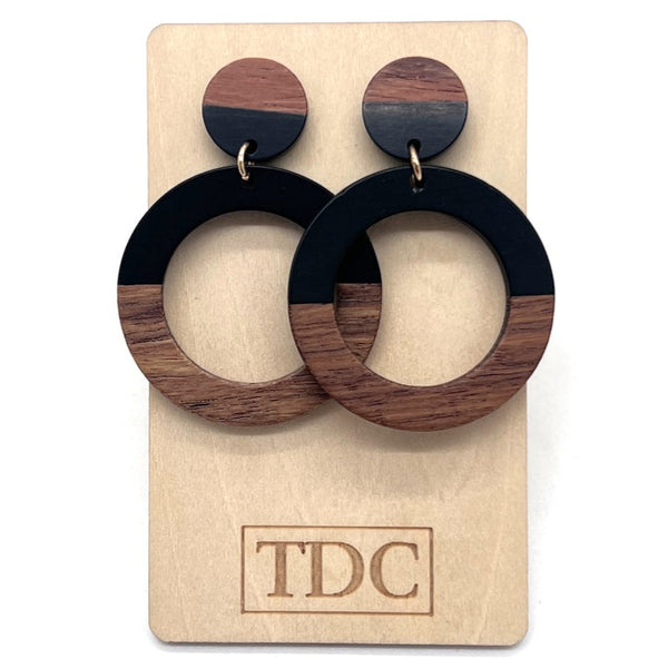 Handcrafted Timber & Resin Hoop Drop Earring - Various Colours