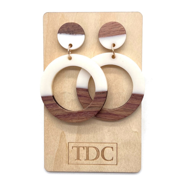 Handcrafted Timber & Resin Hoop Drop Earring - Various Colours