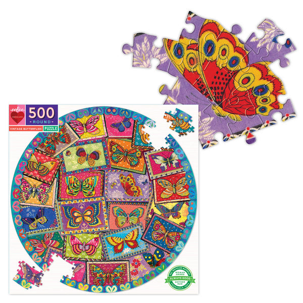 eeBoo 500 Pc Round Puzzle – Vintage Butterflies