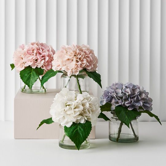 Hydrangea Mix in Glass Vase - Soft Pink