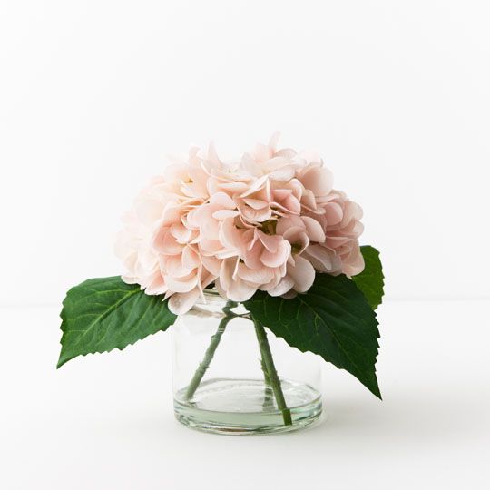 Hydrangea Mix in Glass Vase - Soft Pink