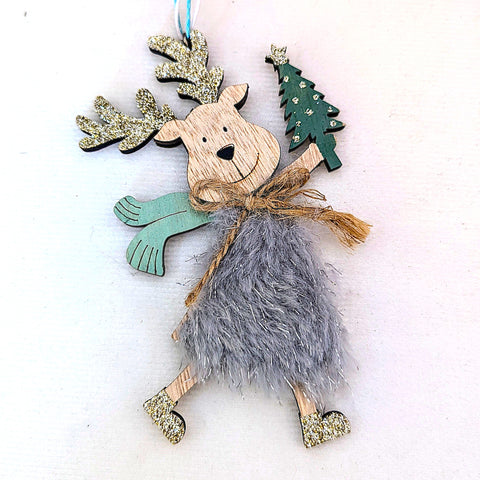 Christmas Reindeer with Christmas Tree Light Grey