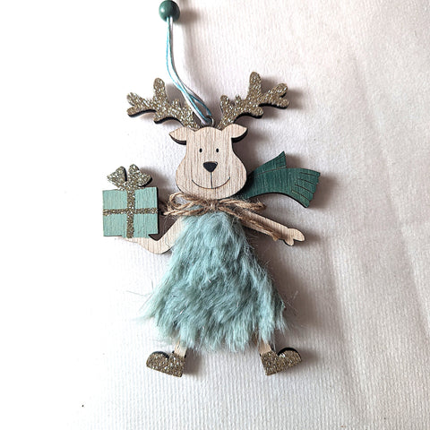 Christmas Reindeer with present sage green