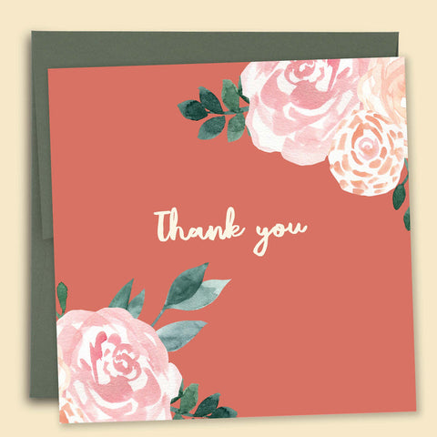 Floral Thank You Boho Card - Peach