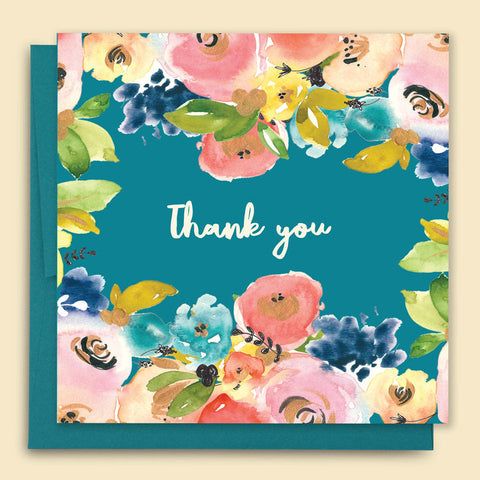 Thank you Pagoda Floral Card - Blue