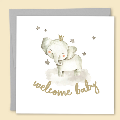 Welcome Baby Elephant Gold Card