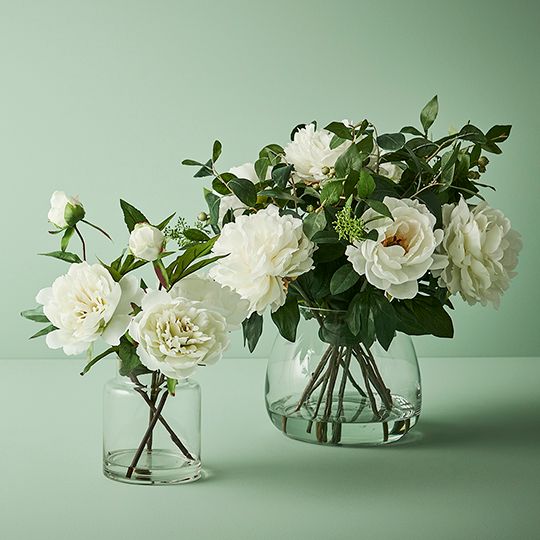 Peony Mix in Glass Vase - White