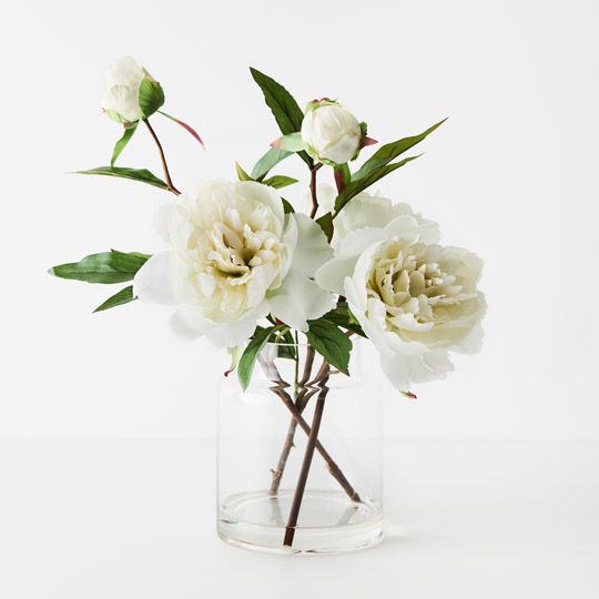 Peony Mix in Glass Vase - White