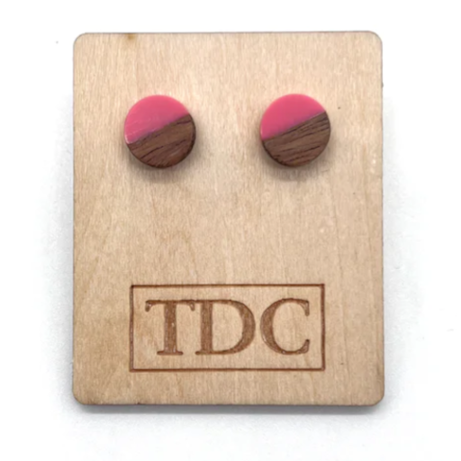 Handcrafted Timber & Resin Stud Earrings - Various Colours