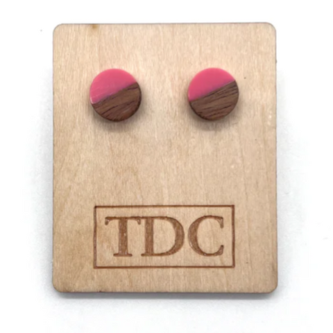 Handcrafted Timber & Resin Stud Earrings - Various Colours