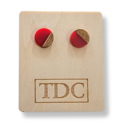 Handcrafted Timber & Resin Stud Earrings - Various Colours