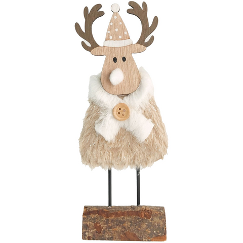 Cute Reindeer with Scarf on Log Table Decoration