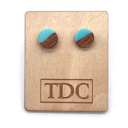 Handcrafted Timber & Resin Stud Earrings - Various Colours