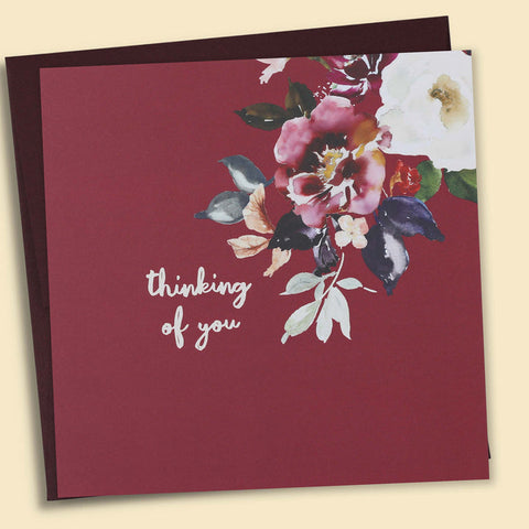 Floral Thinking Of You Card - Burgundy