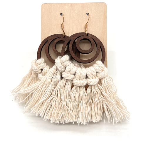 Handcrafted Timber & Macrame Drop Earring