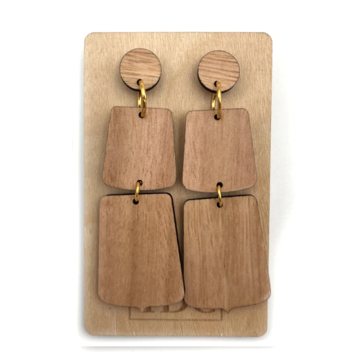 Handcrafted Timber Trapezoid Drop Earring - Various Timbers