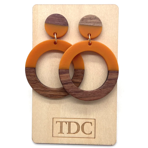 Handcrafted Timber & Resin Hoop Drop Earring - Various Colours