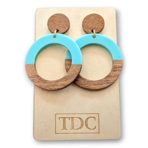 Handcrafted Timber & Resin Hoop Drop Earring - Various Colours