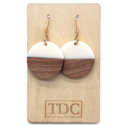 Handcrafted Timber & Resin Circle Drop Earring - Various Colours